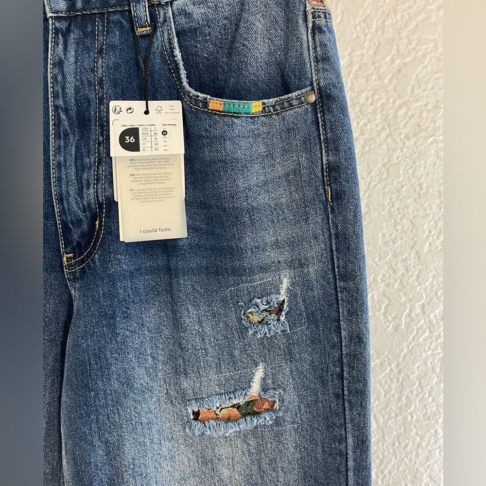 Desigual Floral tapestry patchwork distressed baggy wide Leg Jean NWT 36/2 - Picture 10 of 15